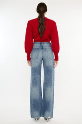 Kancan Women's Distressed High Waist Bootcut Jeans - Retro Chic Fashion for a Flattering Silhouette